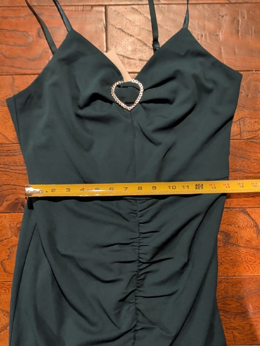 Grace Karin Teal Ruched Midi Dress with Heart Ring - Picture 9 of 12